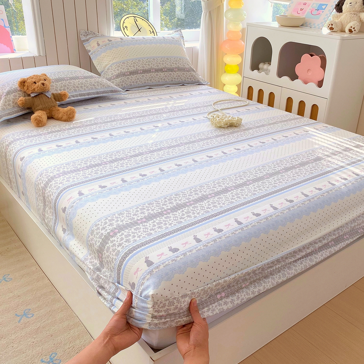 91家纺网 家纺一手货源 找家纺 金丝兔 2026新款纯棉印花单品床笠系列 海盐兔