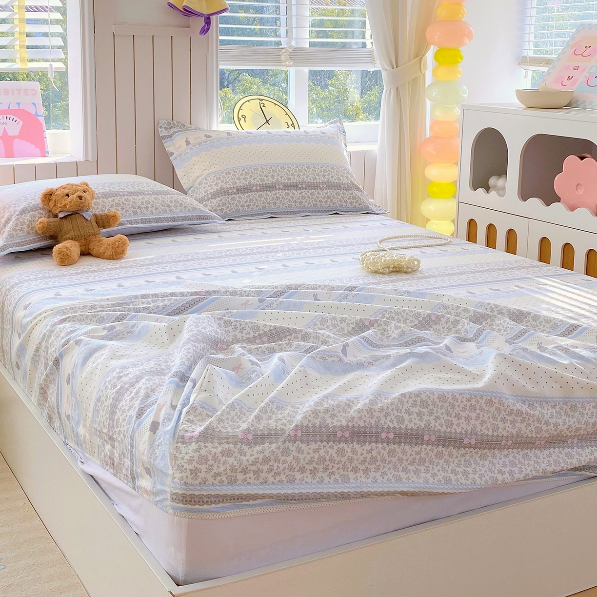 91家纺网 家纺一手货源 找家纺 金丝兔 2026新款纯棉印花单品床笠系列 海盐兔