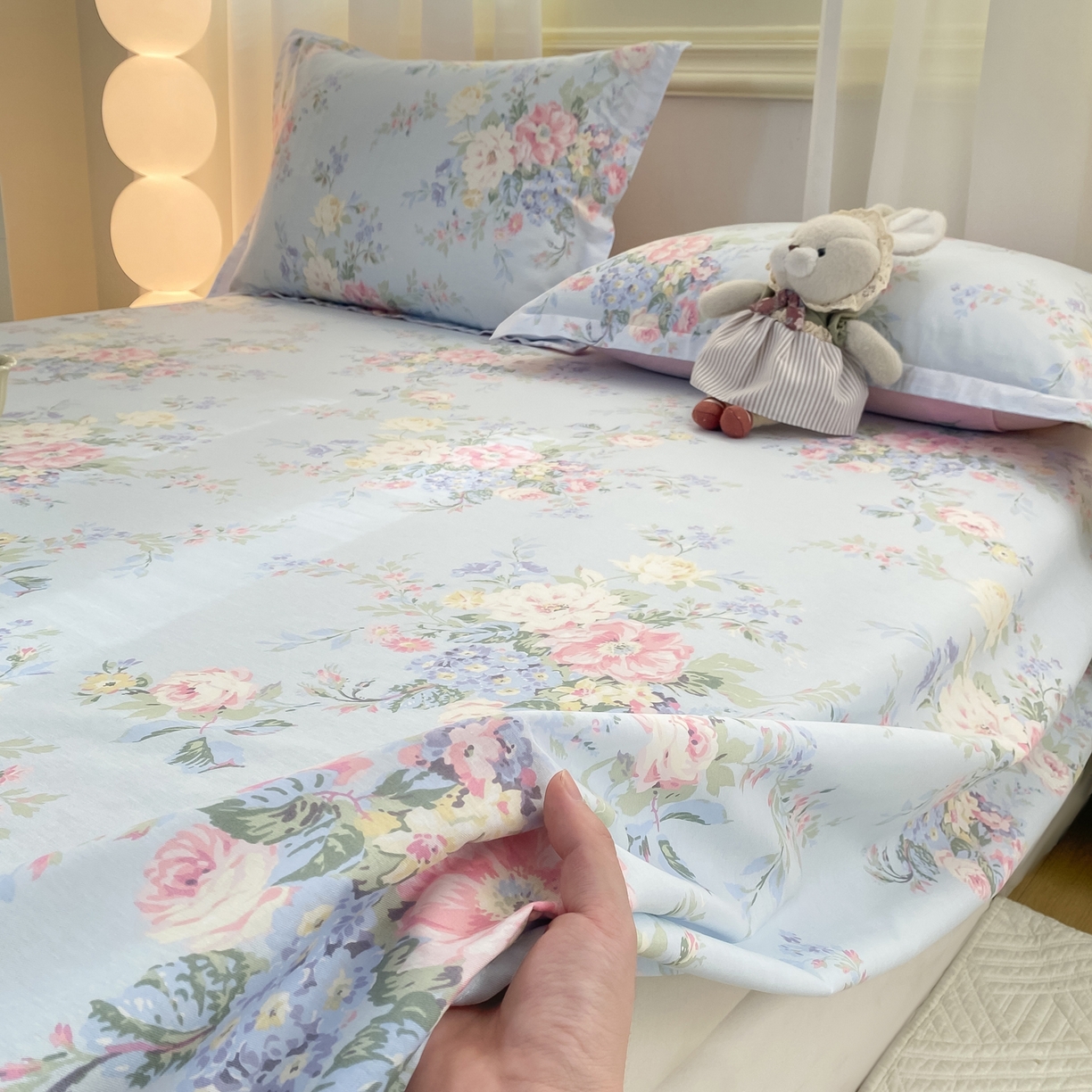 花梦欣 2026新款全棉印花单品系列-单床单 栀夏海棠蓝