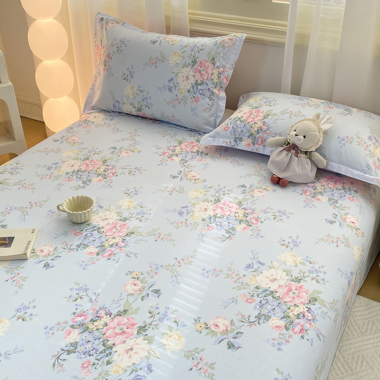 91家纺网 家纺一手货源 找家纺 花梦欣 2026新款全棉印花单品系列-单床单 栀夏海棠蓝