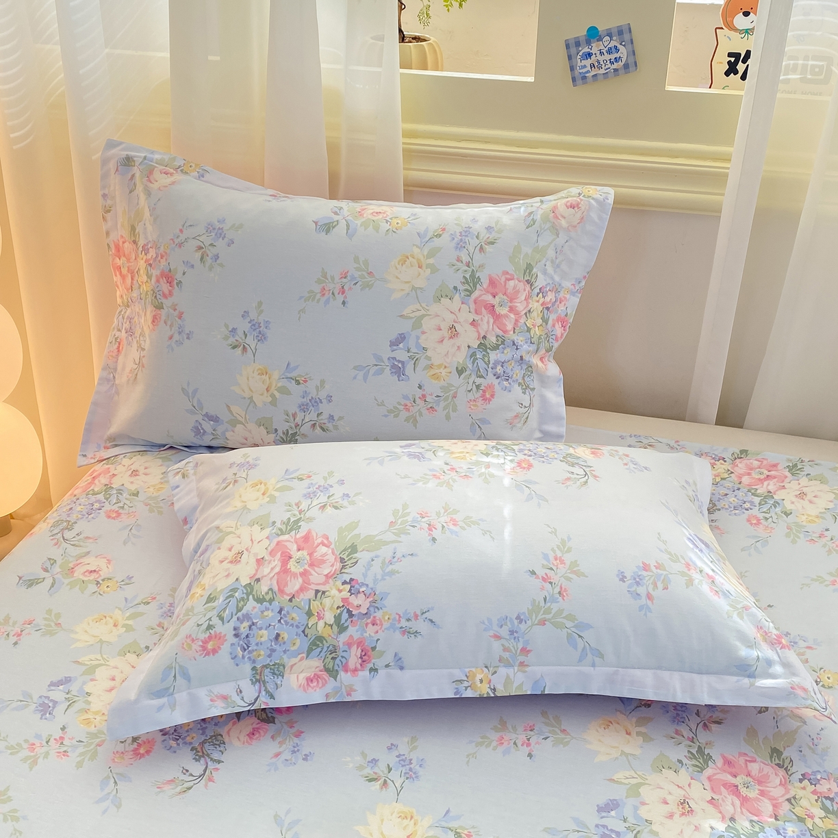 91家纺网 家纺一手货源 找家纺 花梦欣 2026新款全棉印花单品系列-单床单 栀夏海棠蓝