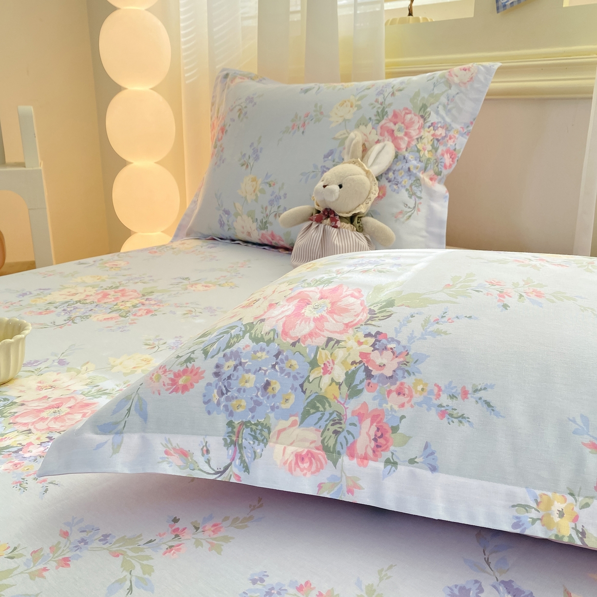 91家纺网 家纺一手货源 找家纺 花梦欣 2026新款全棉印花单品系列-单床单 栀夏海棠蓝