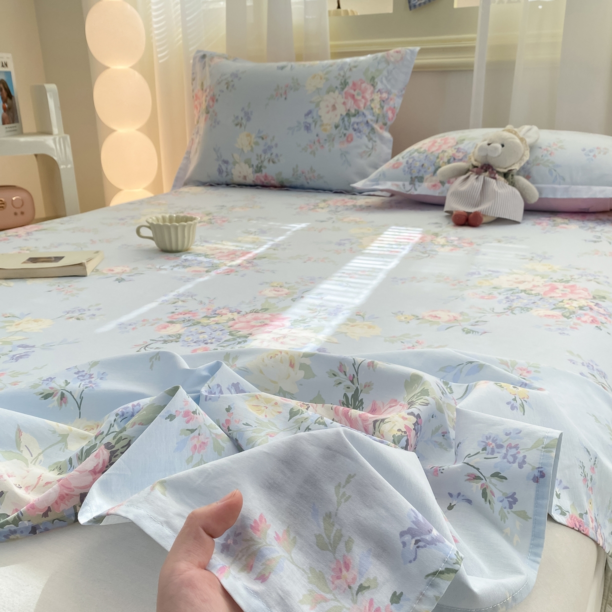 91家纺网 家纺一手货源 找家纺 花梦欣 2026新款全棉印花单品系列-单床单 栀夏海棠蓝