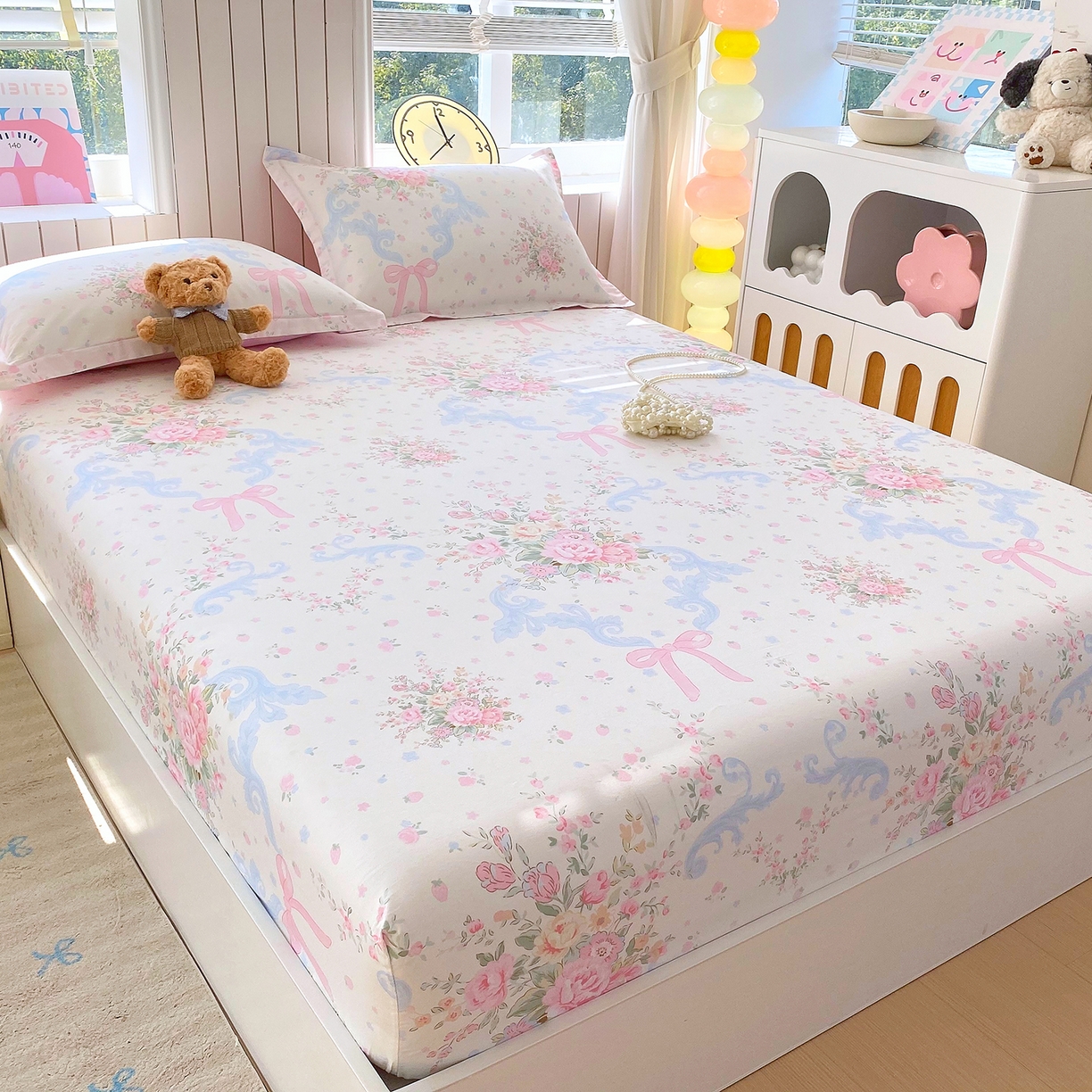 91家纺网 家纺一手货源 找家纺 金丝兔 2026新款纯棉印花单品床笠系列 花漫歌