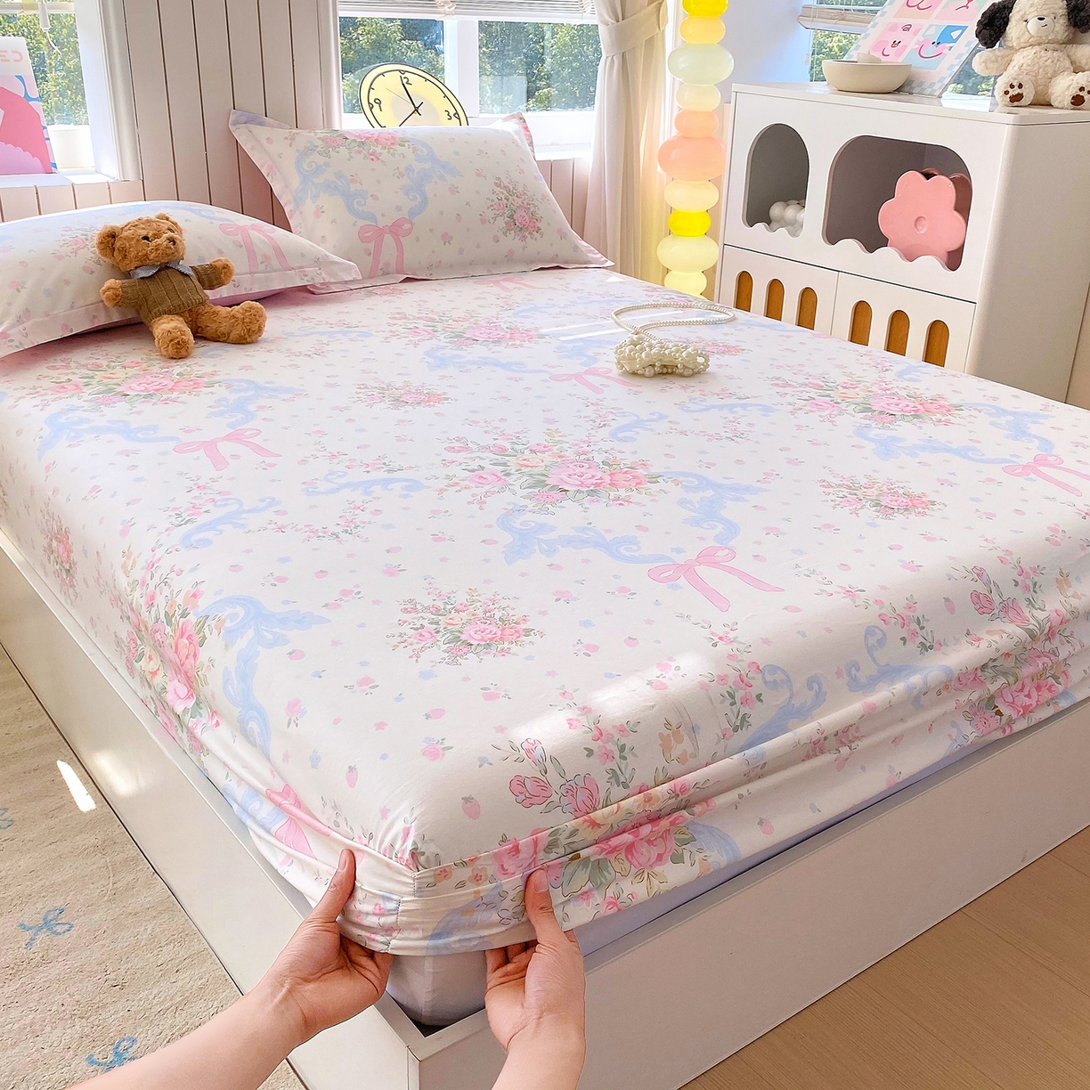 91家纺网 家纺一手货源 找家纺 金丝兔 2026新款纯棉印花单品床笠系列 花漫歌