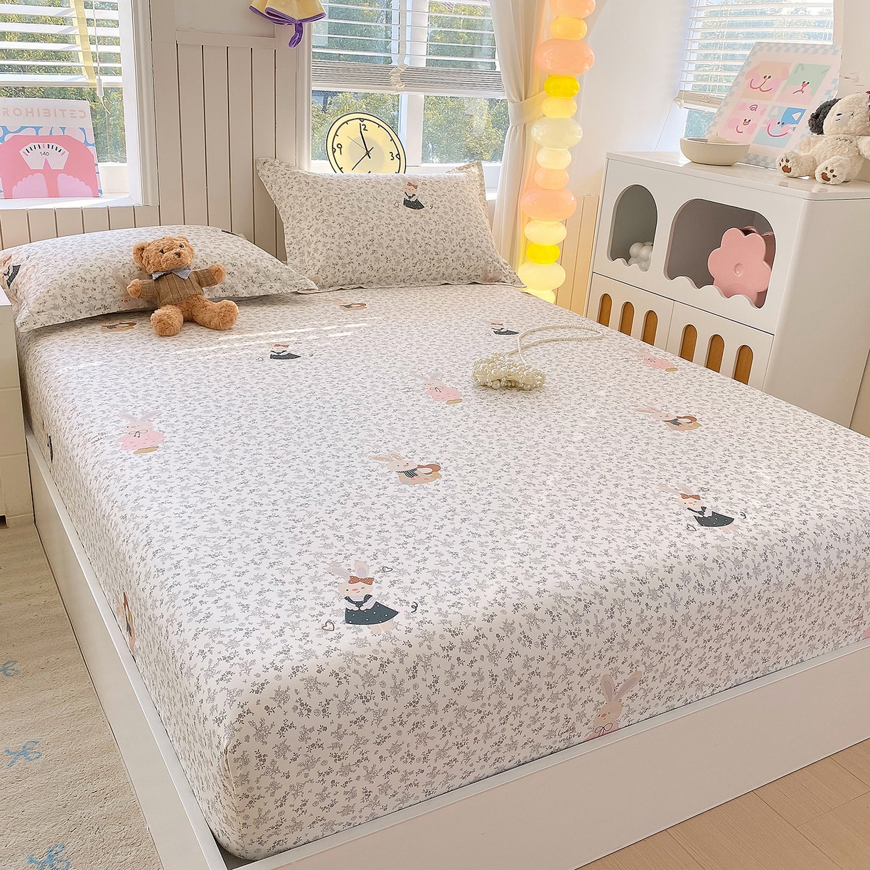 91家纺网 家纺一手货源 找家纺 金丝兔 2026新款纯棉印花单品床笠系列 吉吉兔