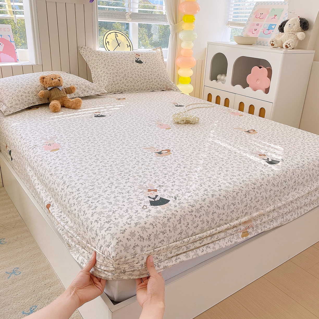 91家纺网 家纺一手货源 找家纺 金丝兔 2026新款纯棉印花单品床笠系列 吉吉兔