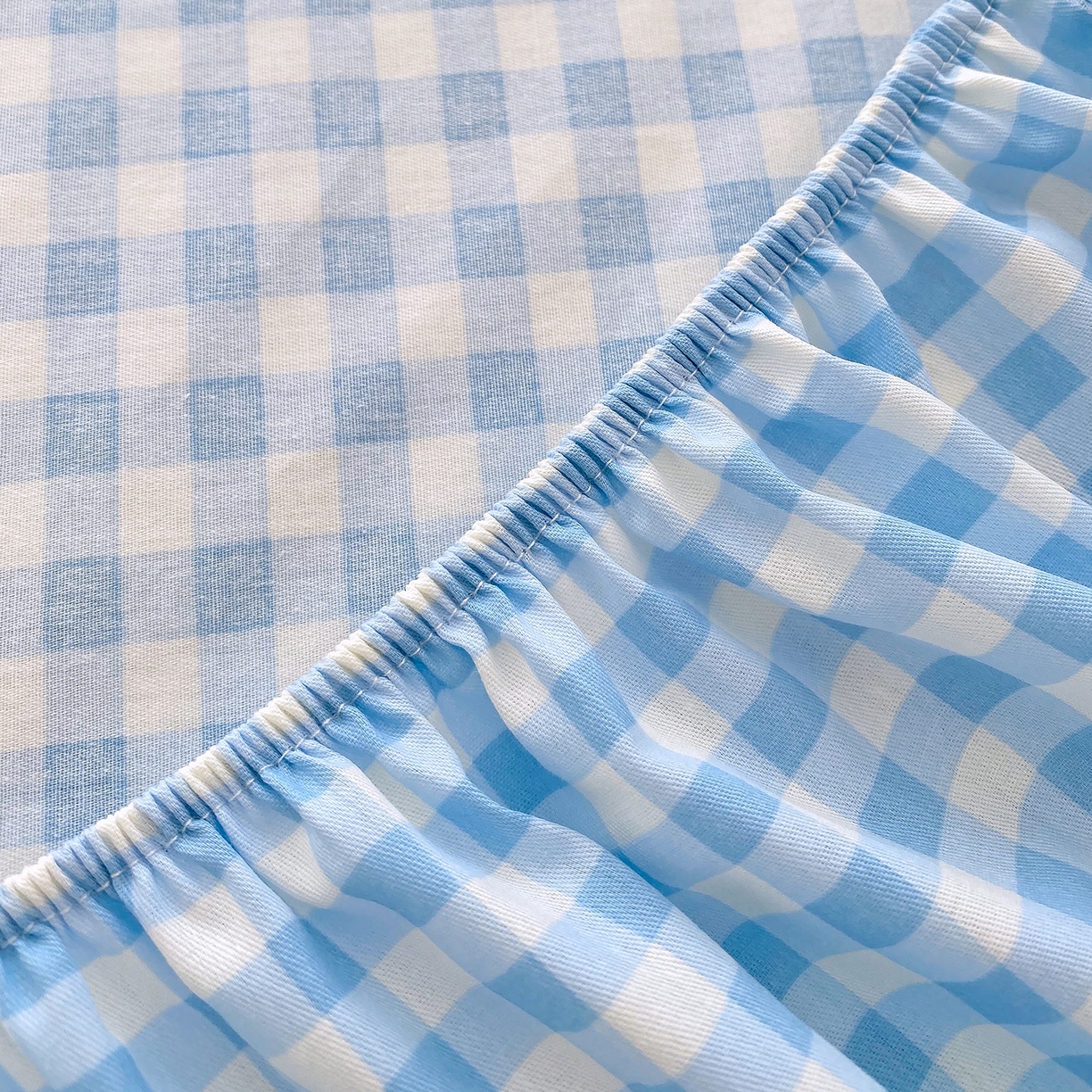 91家纺网 家纺一手货源 找家纺 金丝兔 2026新款纯棉印花单品床笠系列 蓝小格