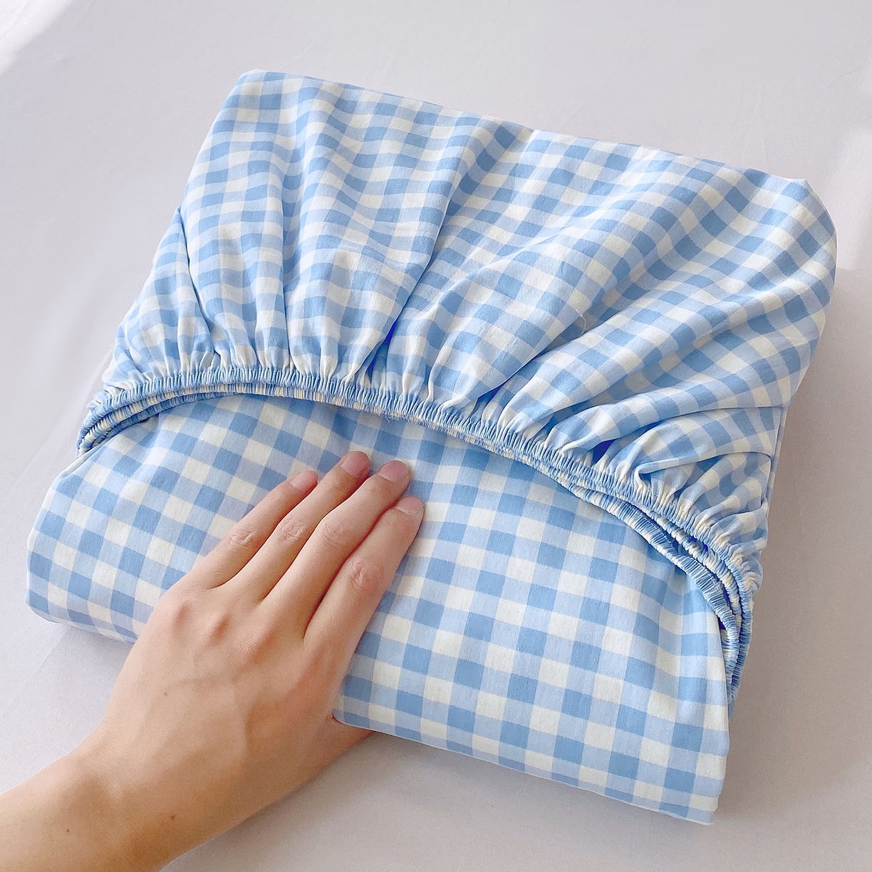 91家纺网 家纺一手货源 找家纺 金丝兔 2026新款纯棉印花单品床笠系列 蓝小格