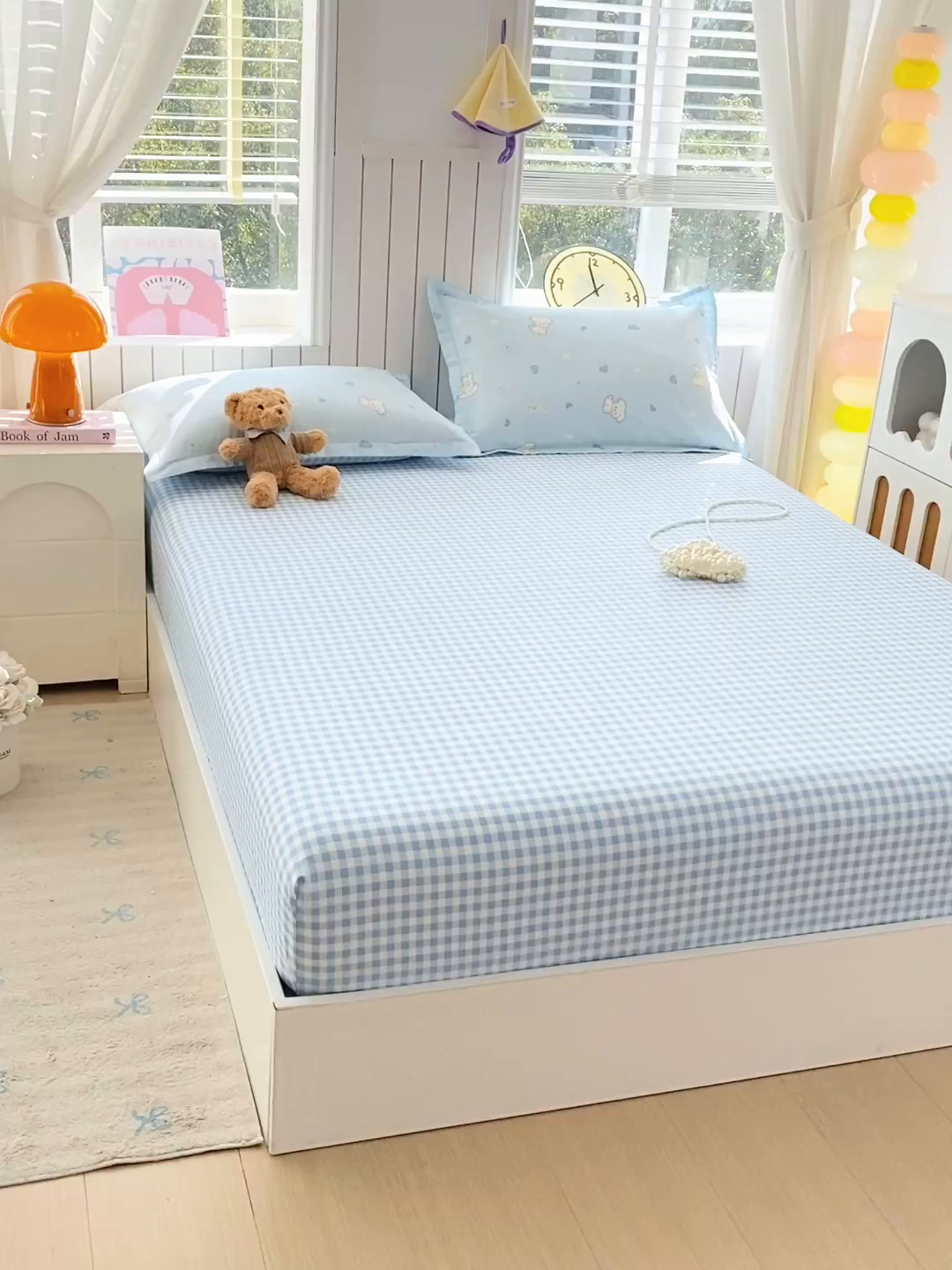 91家纺网 家纺一手货源 找家纺 金丝兔 2026新款纯棉印花单品床笠系列 蓝小格