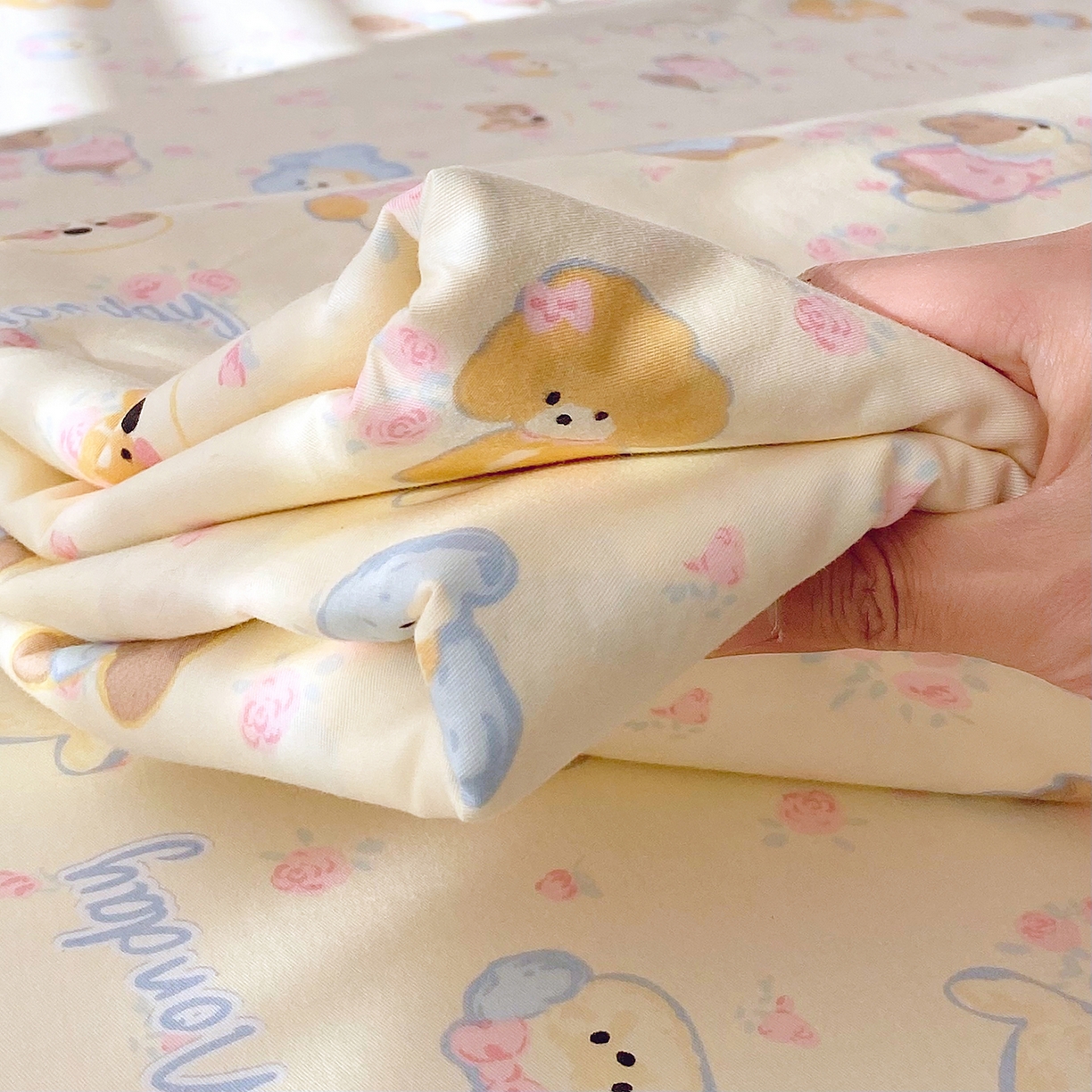 91家纺网 家纺一手货源 找家纺 金丝兔 2026新款纯棉印花单品床笠系列 萌宠乐园