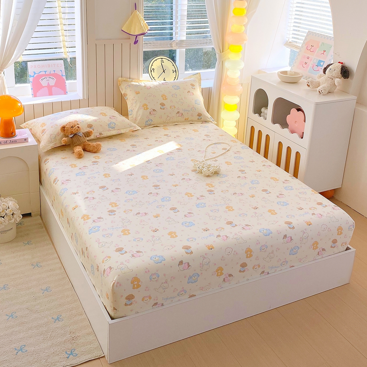 91家纺网 家纺一手货源 找家纺 金丝兔 2026新款纯棉印花单品床笠系列 萌宠乐园