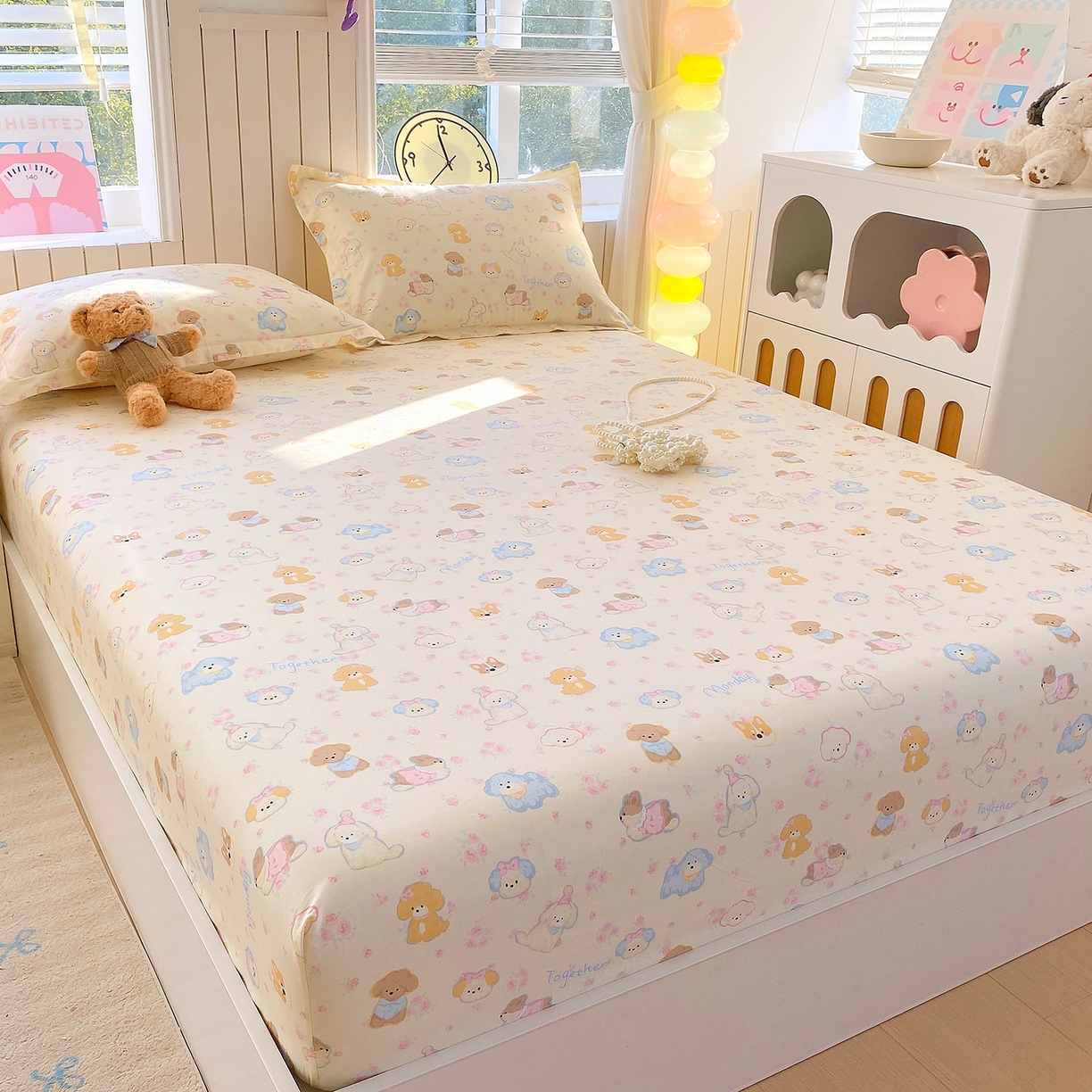 91家纺网 家纺一手货源 找家纺 金丝兔 2026新款纯棉印花单品床笠系列 萌宠乐园