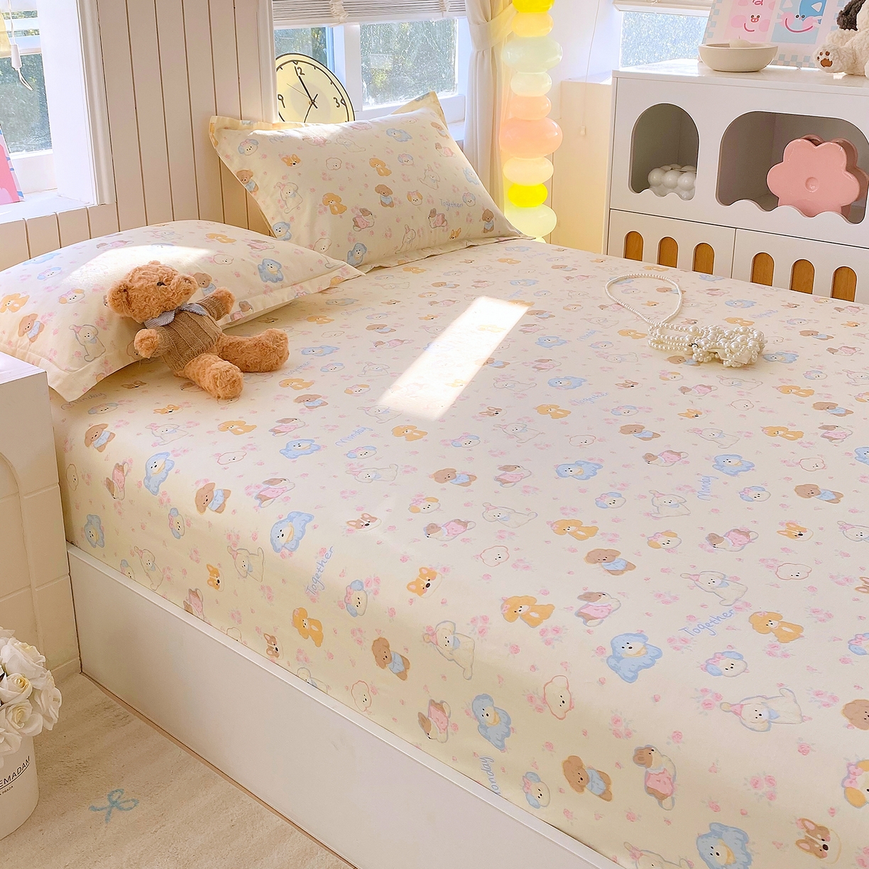 91家纺网 家纺一手货源 找家纺 金丝兔 2026新款纯棉印花单品床笠系列 萌宠乐园