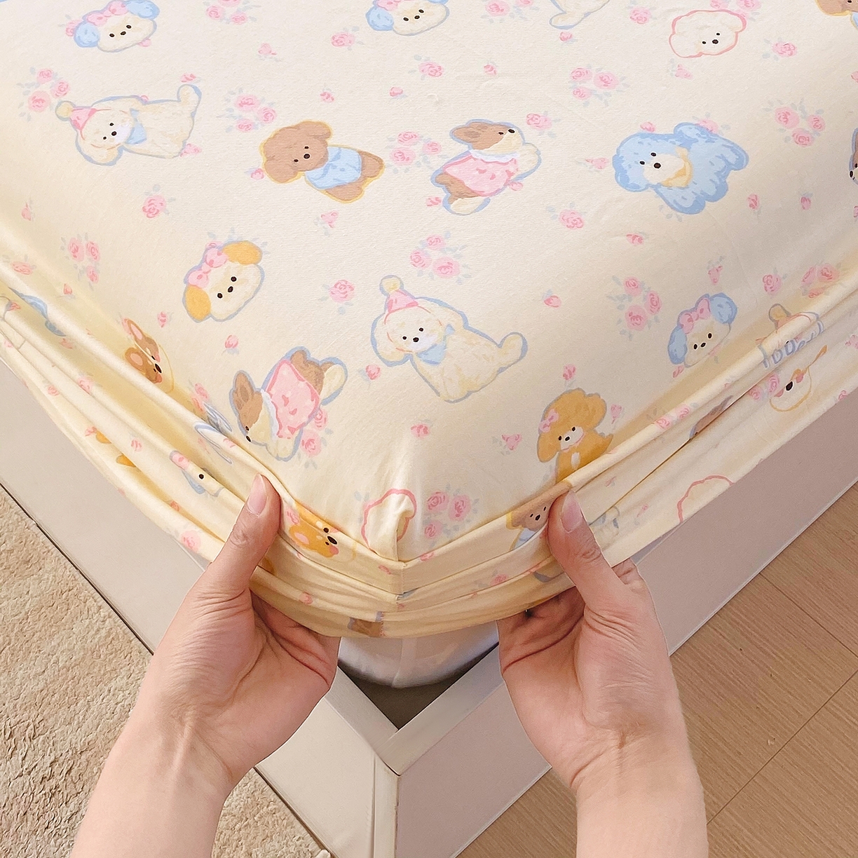 91家纺网 家纺一手货源 找家纺 金丝兔 2026新款纯棉印花单品床笠系列 萌宠乐园