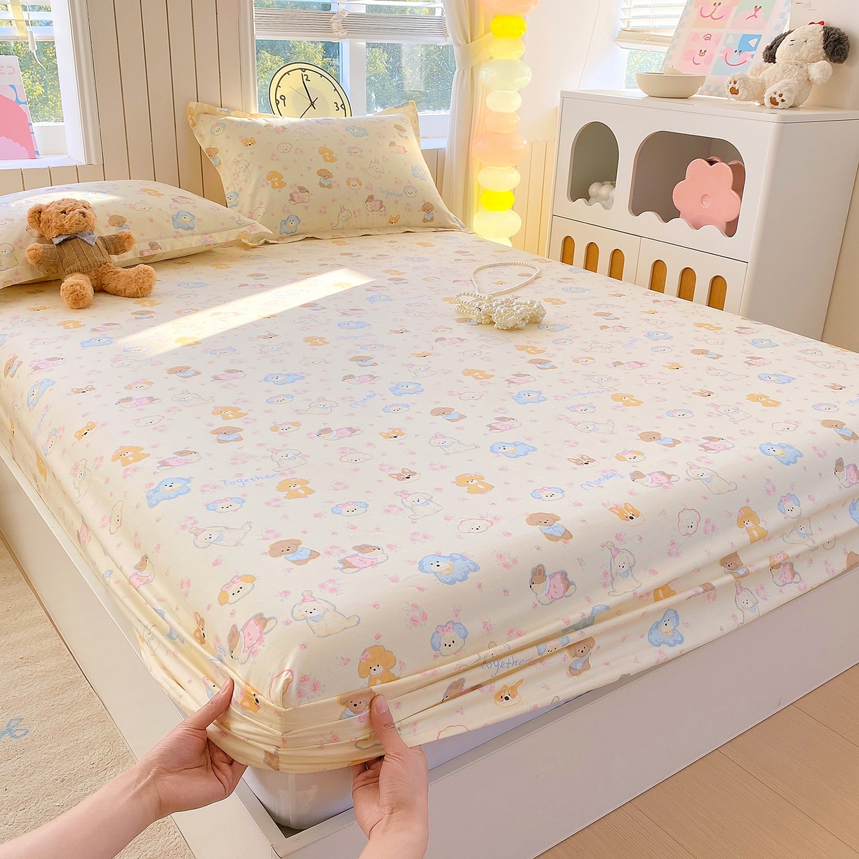 91家纺网 家纺一手货源 找家纺 金丝兔 2026新款纯棉印花单品床笠系列 萌宠乐园