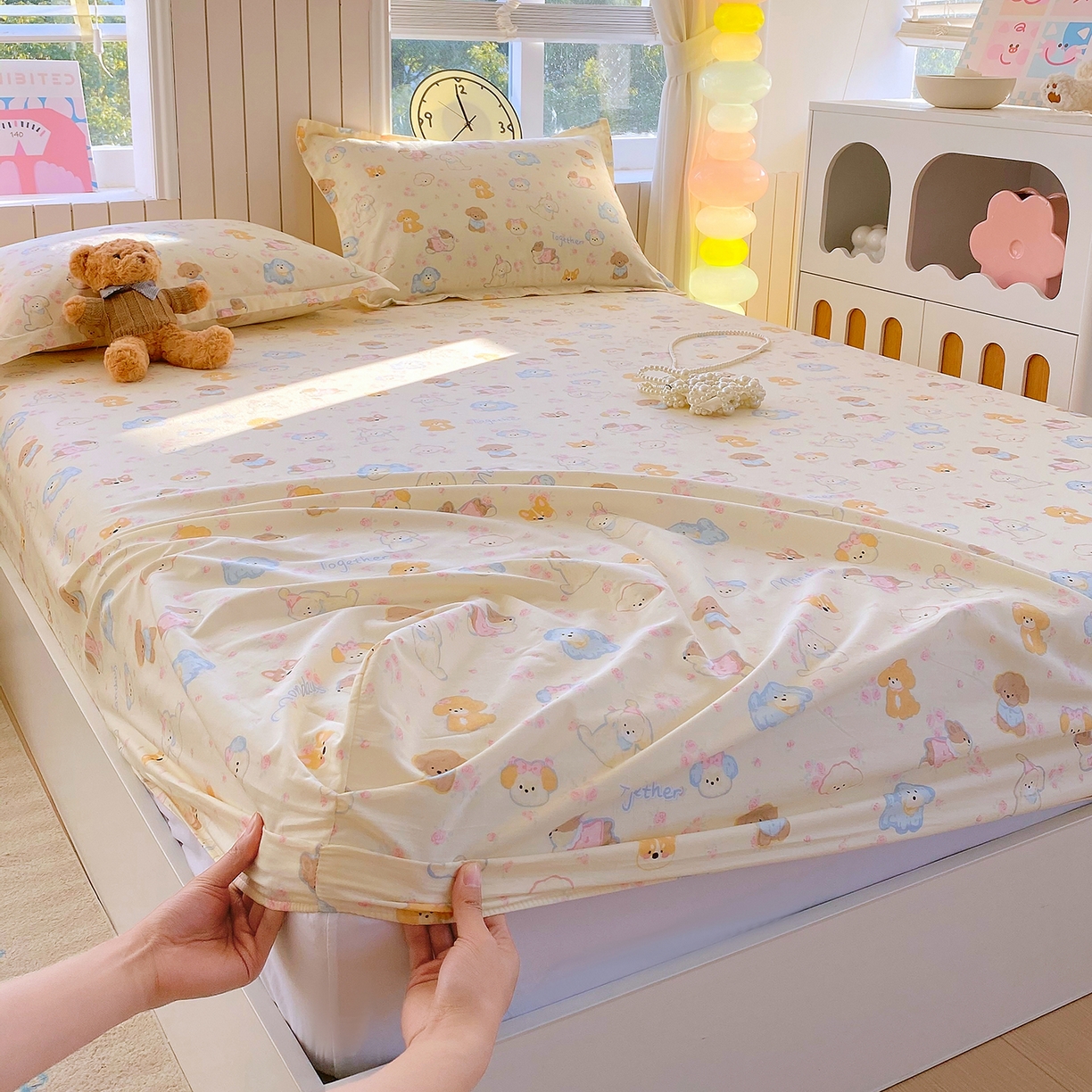 91家纺网 家纺一手货源 找家纺 金丝兔 2026新款纯棉印花单品床笠系列 萌宠乐园