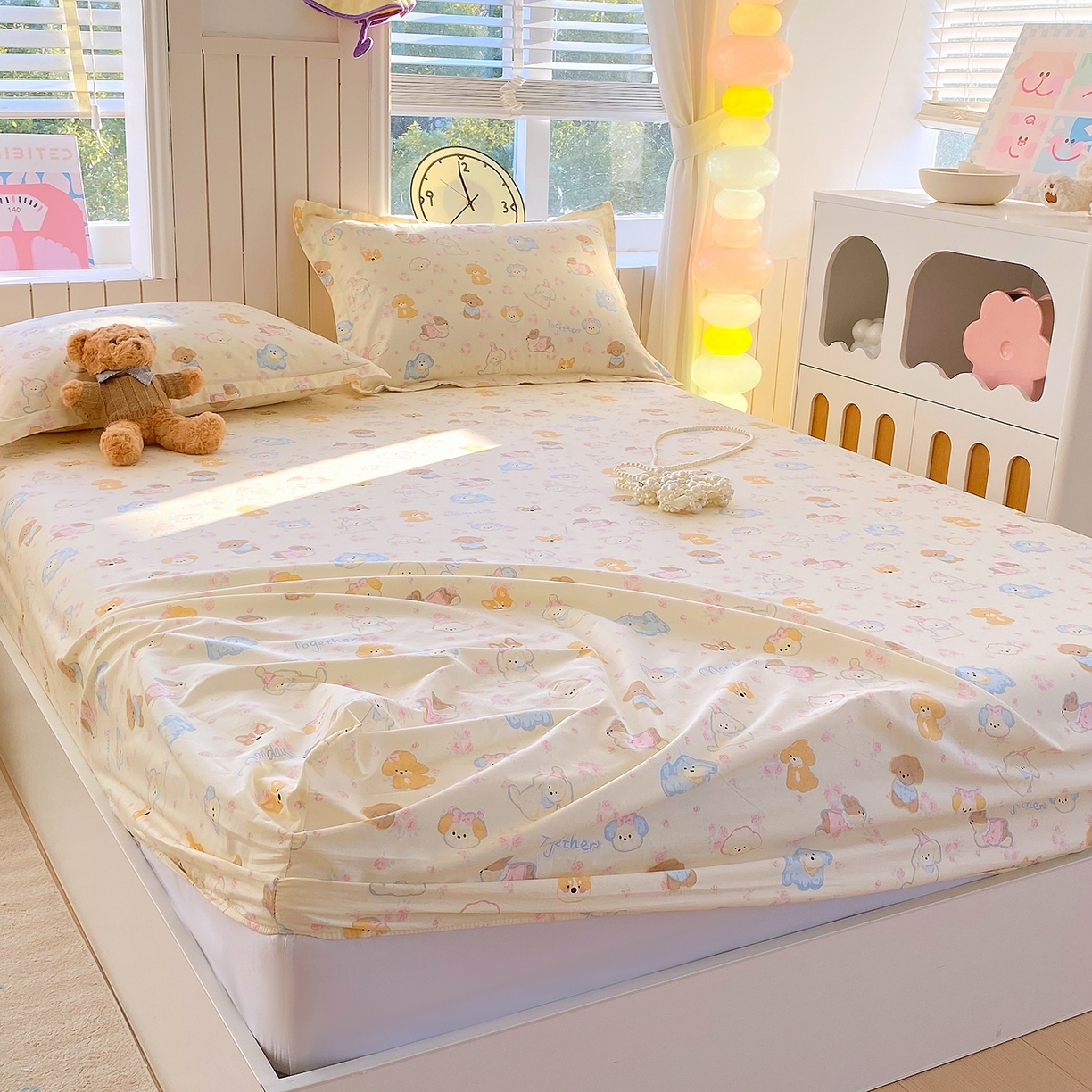 91家纺网 家纺一手货源 找家纺 金丝兔 2026新款纯棉印花单品床笠系列 萌宠乐园