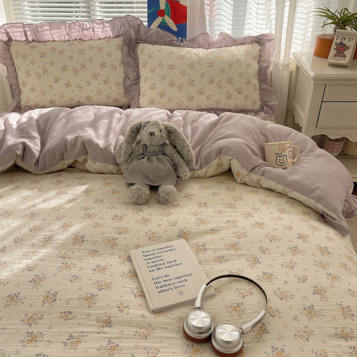 91家纺网 家纺一手货源 找家纺 韩都家居 2026新款云感双层纱床盖四件套 赫本夏朵