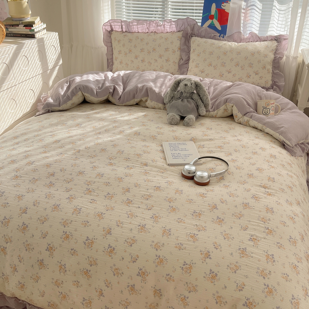 91家纺网 家纺一手货源 找家纺 韩都家居 2026新款云感双层纱床盖四件套 赫本夏朵