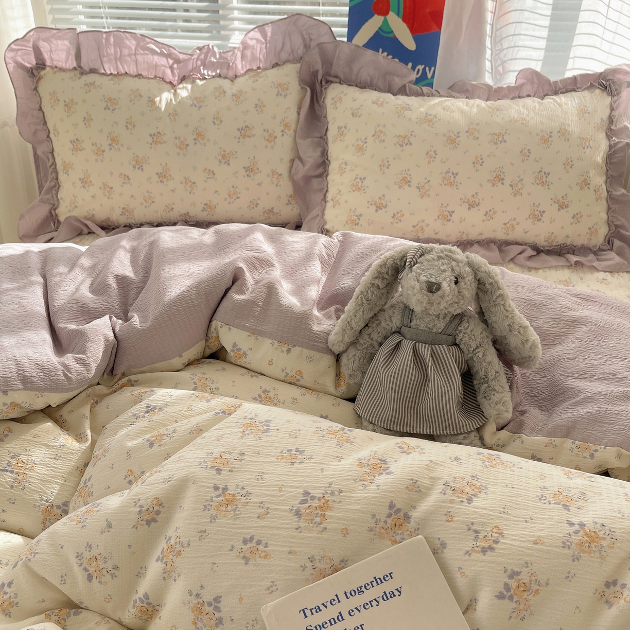 91家纺网 家纺一手货源 找家纺 韩都家居 2026新款云感双层纱床盖四件套 赫本夏朵