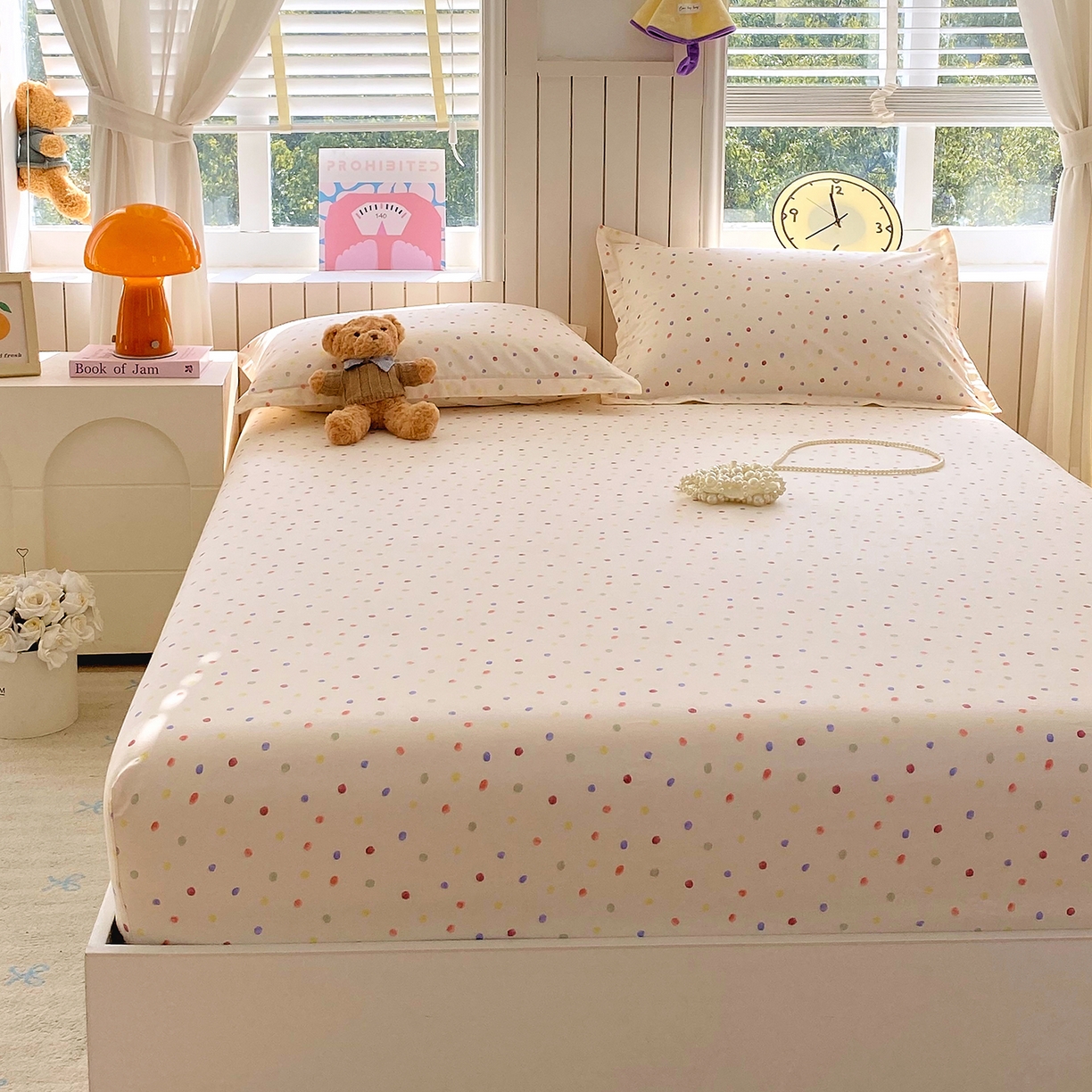 91家纺网 家纺一手货源 找家纺 金丝兔 2026新款纯棉印花单品床笠系列 奶油波点