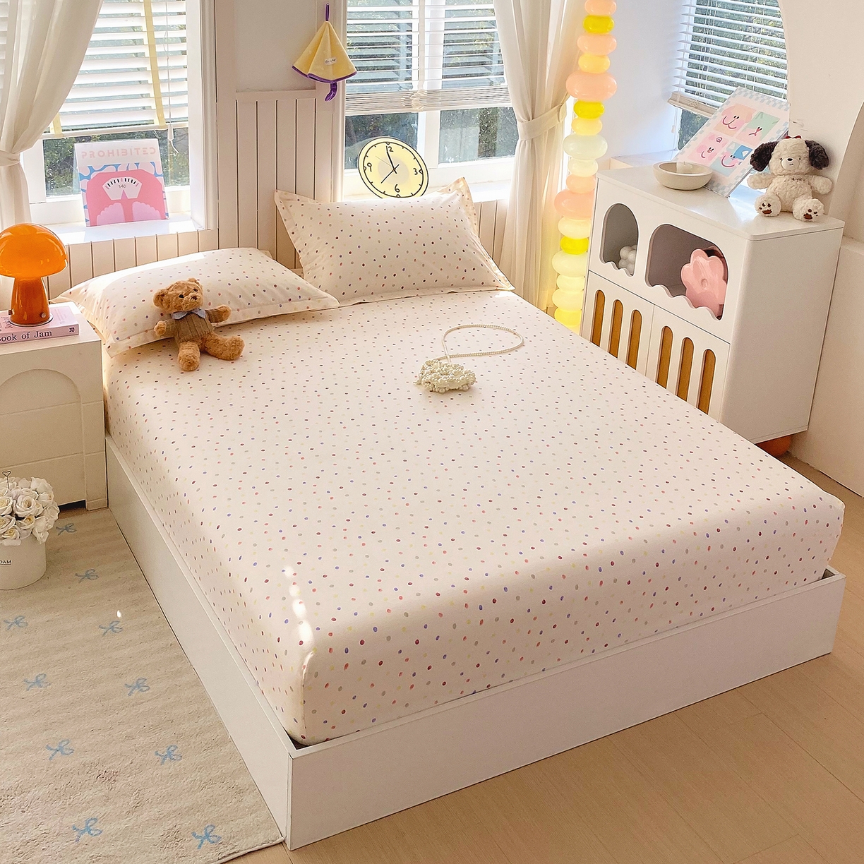 91家纺网 家纺一手货源 找家纺 金丝兔 2026新款纯棉印花单品床笠系列 奶油波点