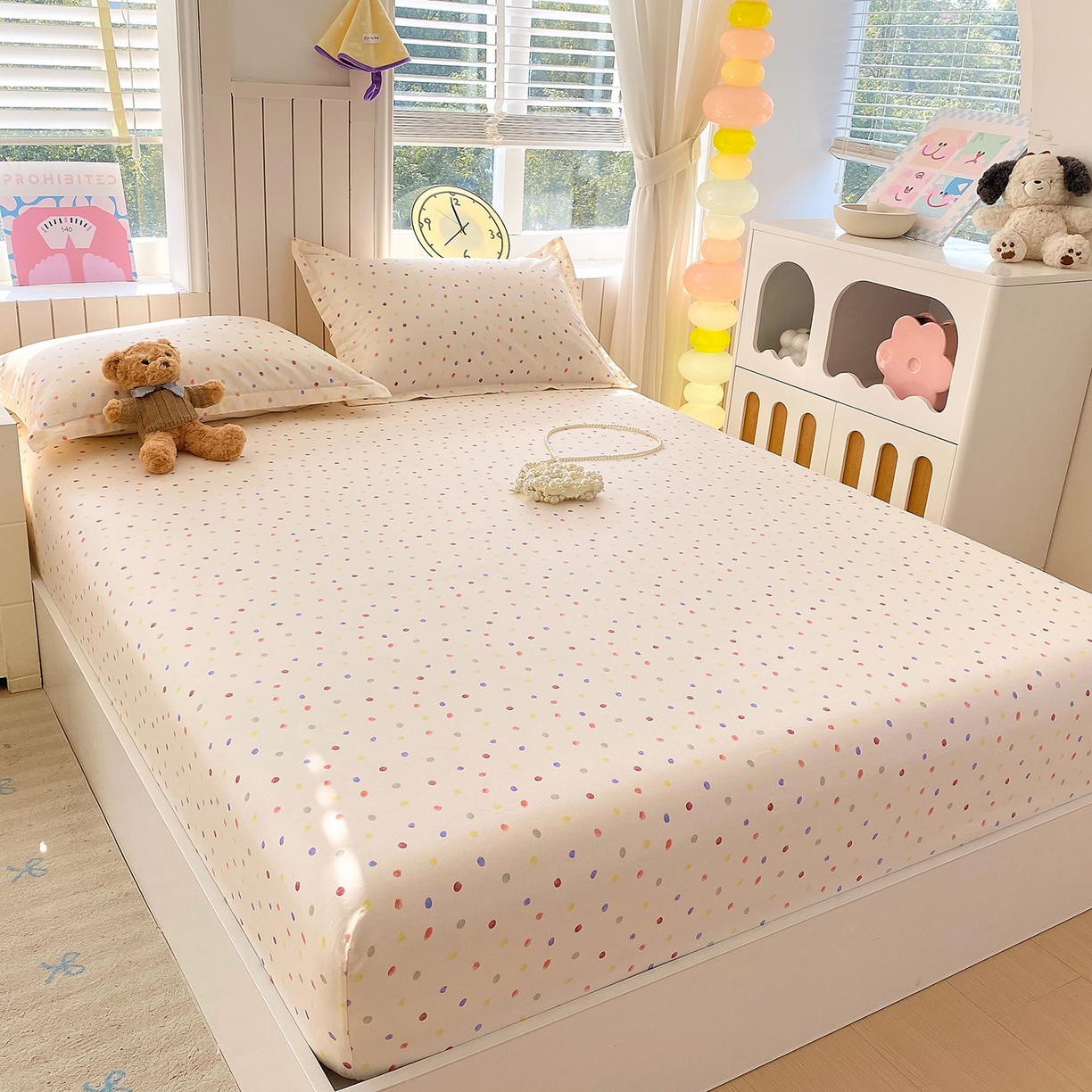 91家纺网 家纺一手货源 找家纺 金丝兔 2026新款纯棉印花单品床笠系列 奶油波点