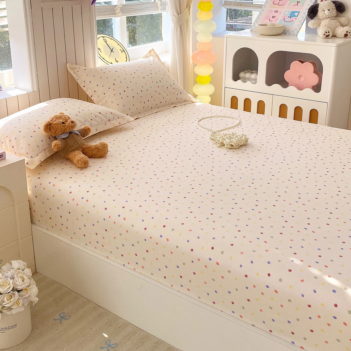 91家纺网 家纺一手货源 找家纺 金丝兔 2026新款纯棉印花单品床笠系列 奶油波点