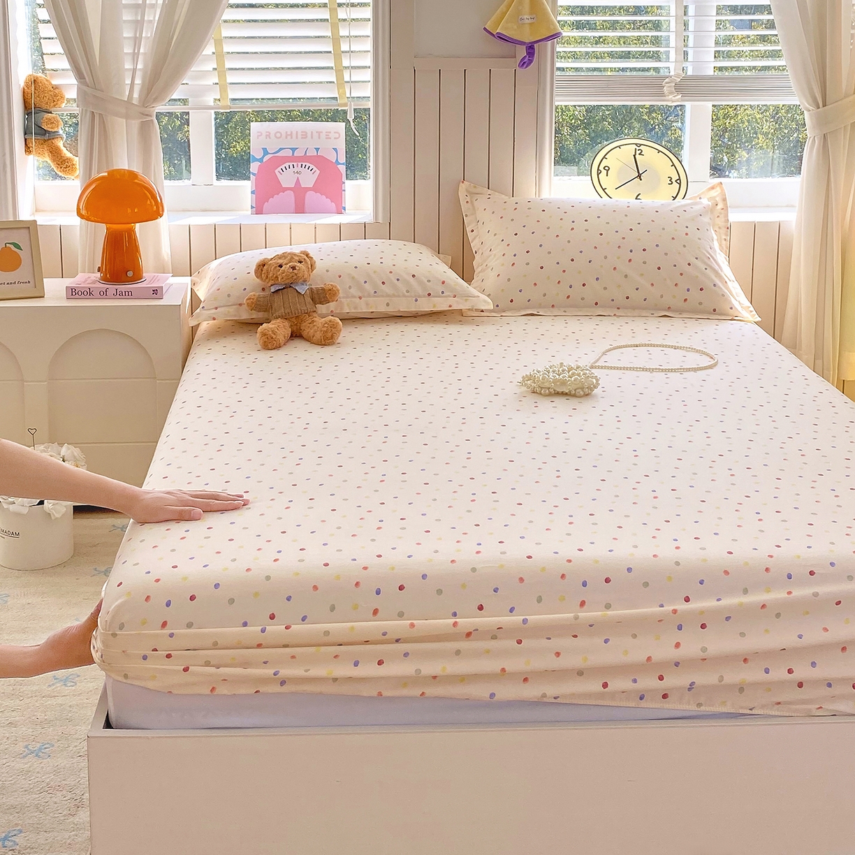 91家纺网 家纺一手货源 找家纺 金丝兔 2026新款纯棉印花单品床笠系列 奶油波点