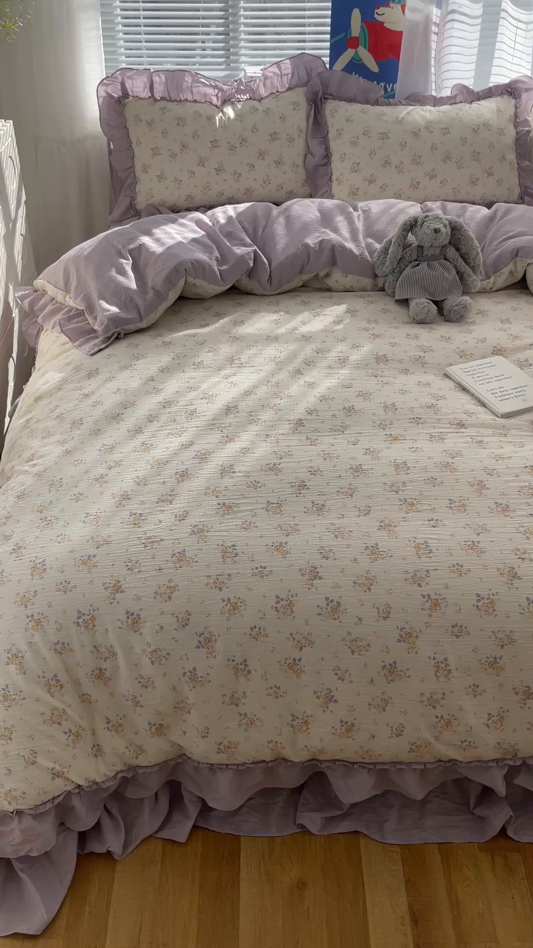 91家纺网 家纺一手货源 找家纺 韩都家居 2026新款云感双层纱床盖四件套 赫本夏朵