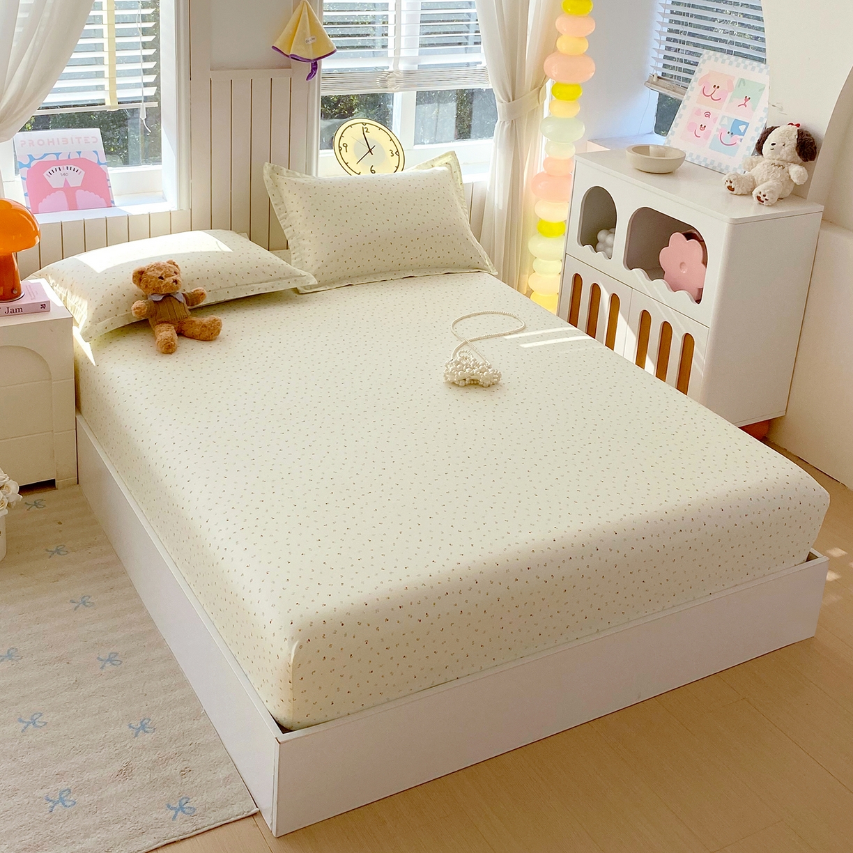 91家纺网 家纺一手货源 找家纺 金丝兔 2026新款纯棉印花单品床笠系列 泡芙小花