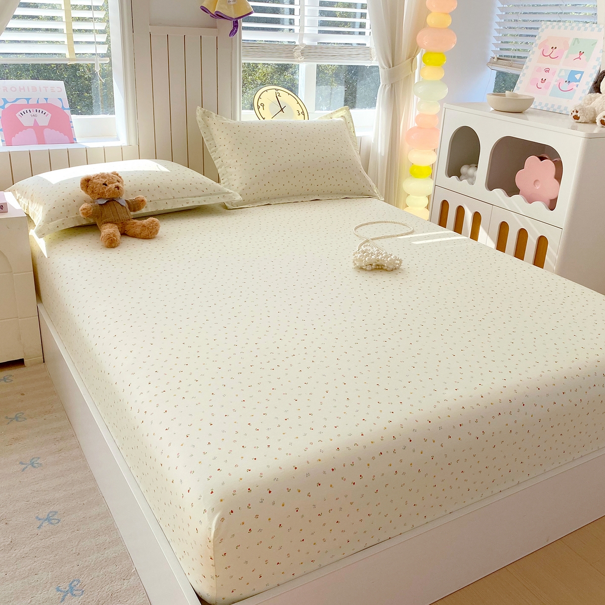 91家纺网 家纺一手货源 找家纺 金丝兔 2026新款纯棉印花单品床笠系列 泡芙小花