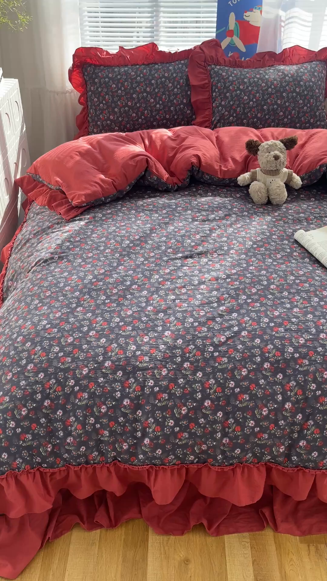 91家纺网 家纺一手货源 找家纺 韩都家居 2026新款云感双层纱床盖四件套 花季