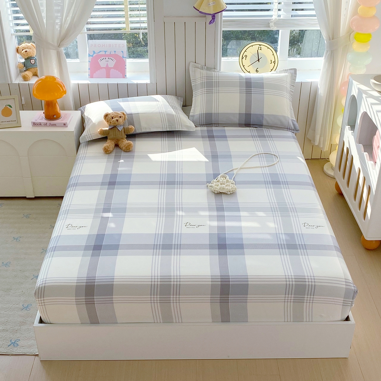 91家纺网 家纺一手货源 找家纺 金丝兔 2026新款纯棉印花单品床笠系列 浅念格