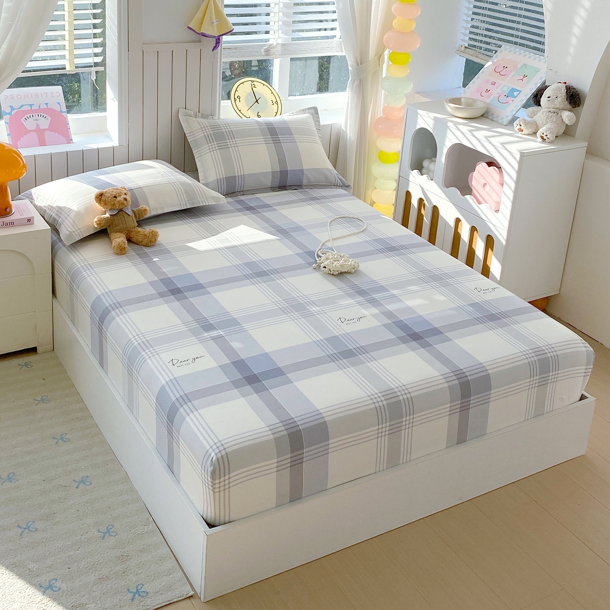 91家纺网 家纺一手货源 找家纺 金丝兔 2026新款纯棉印花单品床笠系列 浅念格