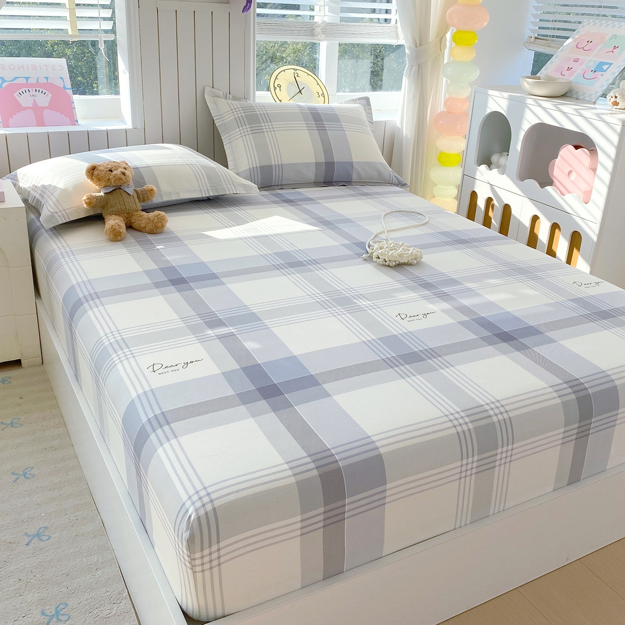 91家纺网 家纺一手货源 找家纺 金丝兔 2026新款纯棉印花单品床笠系列 浅念格