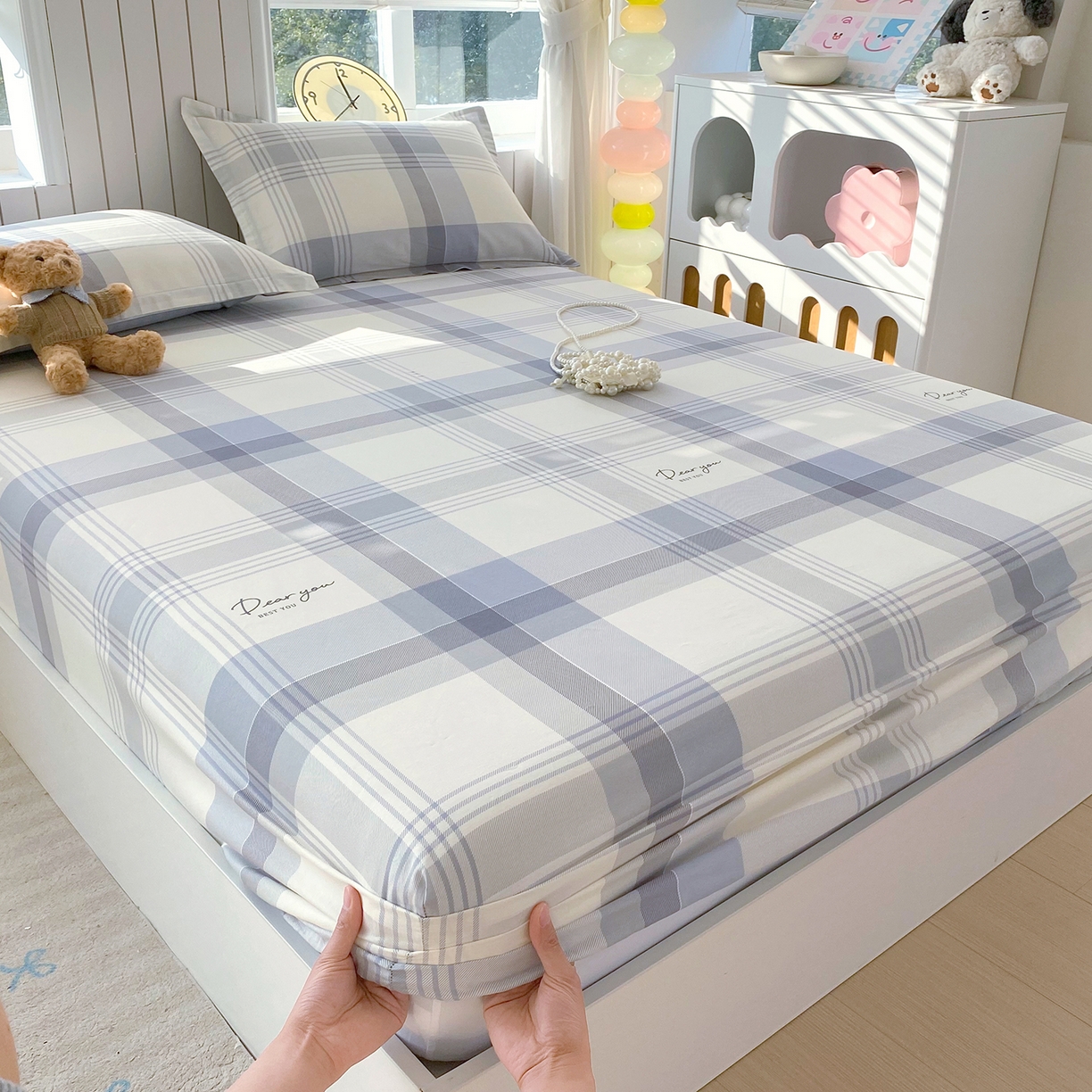 91家纺网 家纺一手货源 找家纺 金丝兔 2026新款纯棉印花单品床笠系列 浅念格