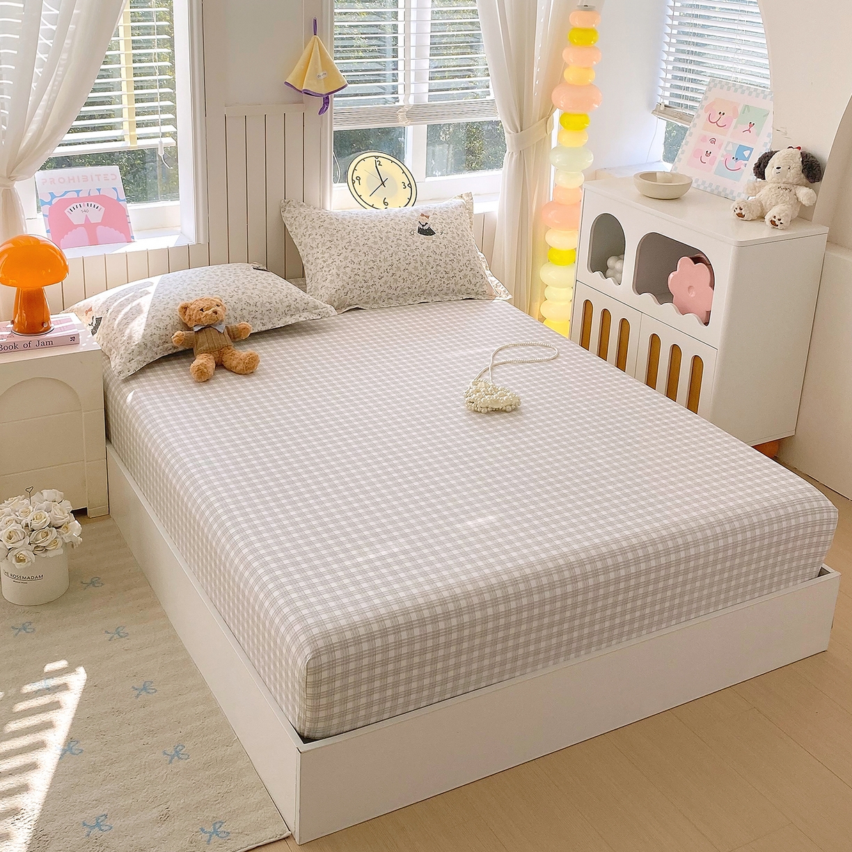 91家纺网 家纺一手货源 找家纺 金丝兔 2026新款纯棉印花单品床笠系列 时尚灰格