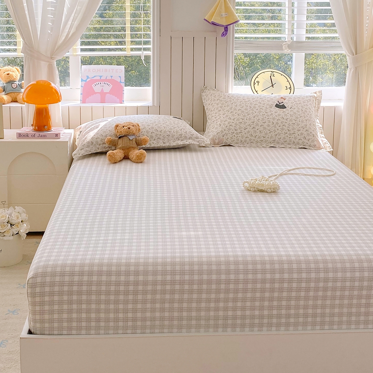 91家纺网 家纺一手货源 找家纺 金丝兔 2026新款纯棉印花单品床笠系列 时尚灰格