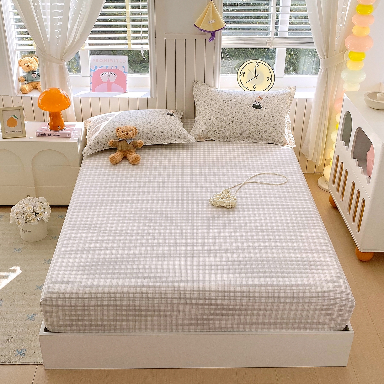 91家纺网 家纺一手货源 找家纺 金丝兔 2026新款纯棉印花单品床笠系列 时尚灰格