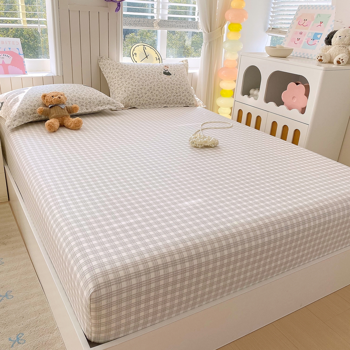 91家纺网 家纺一手货源 找家纺 金丝兔 2026新款纯棉印花单品床笠系列 时尚灰格