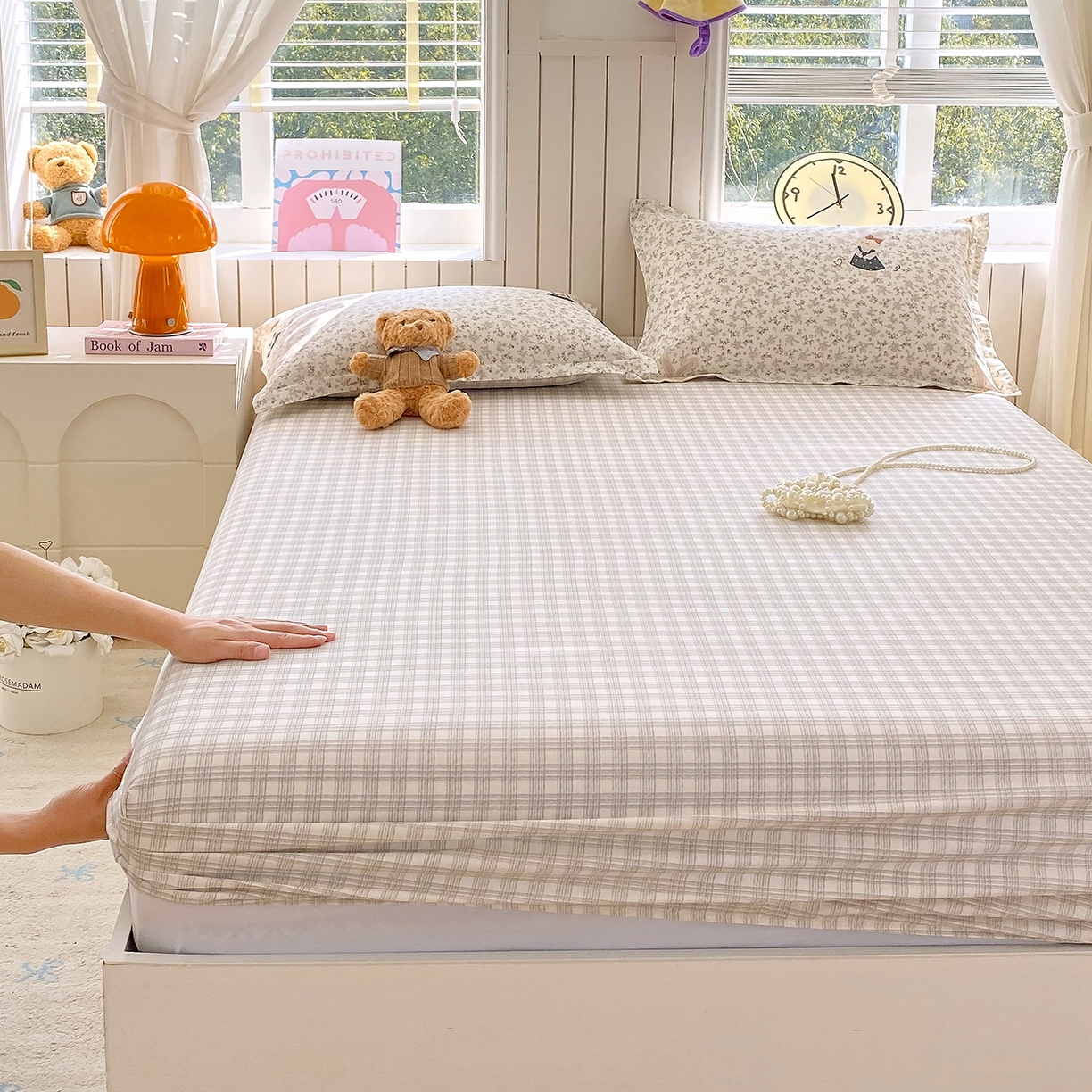 91家纺网 家纺一手货源 找家纺 金丝兔 2026新款纯棉印花单品床笠系列 时尚灰格