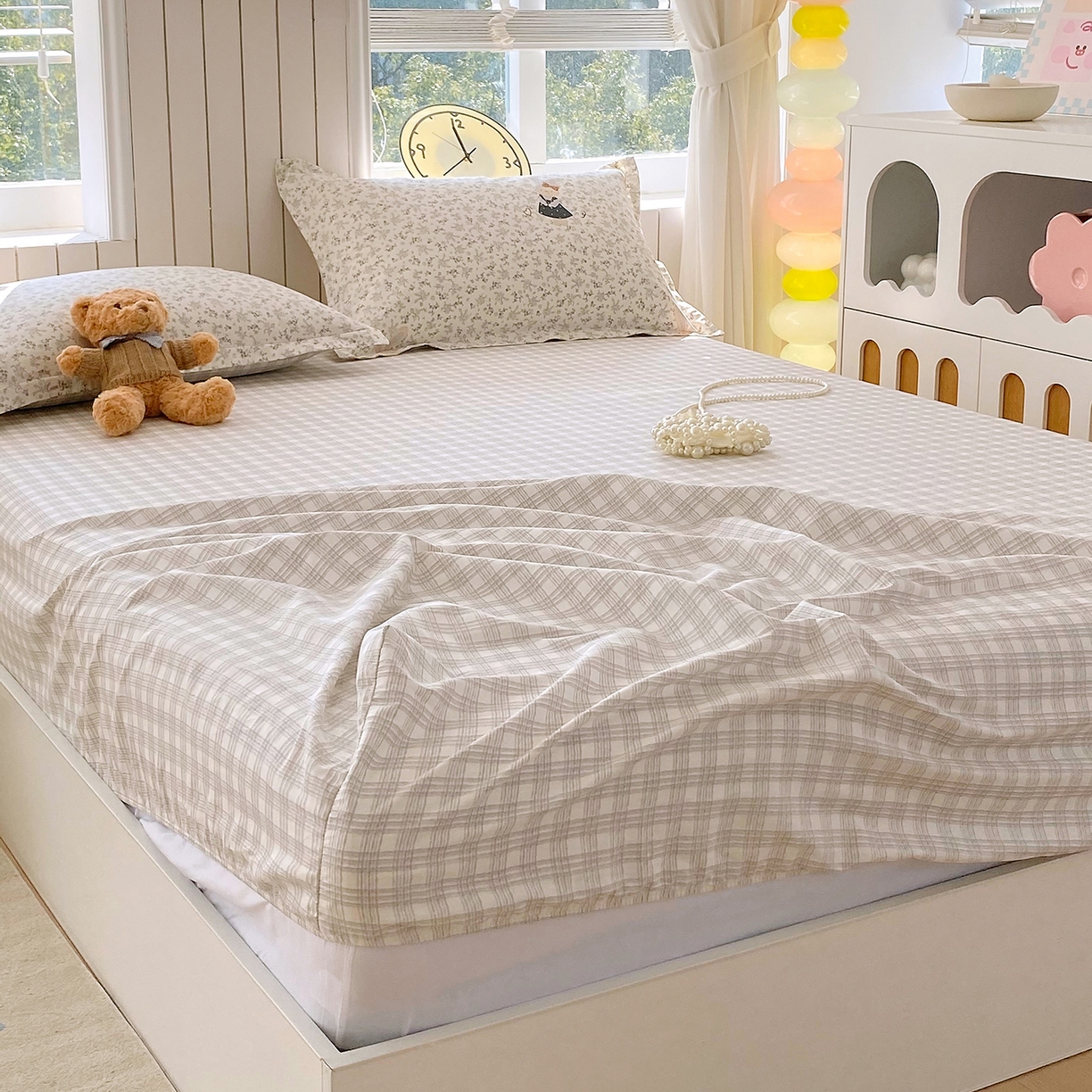 91家纺网 家纺一手货源 找家纺 金丝兔 2026新款纯棉印花单品床笠系列 时尚灰格