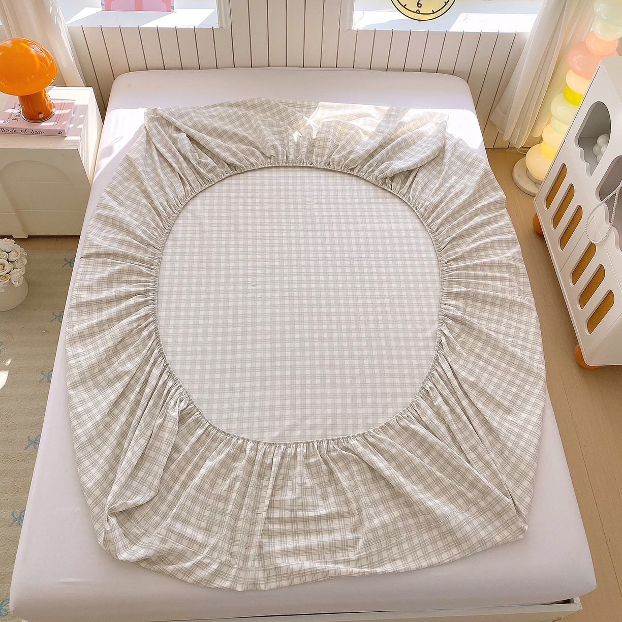 91家纺网 家纺一手货源 找家纺 金丝兔 2026新款纯棉印花单品床笠系列 时尚灰格