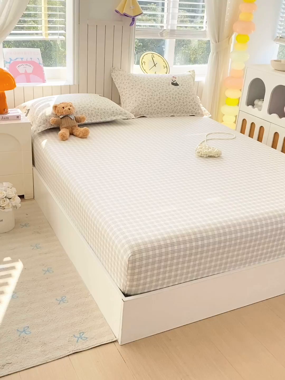 91家纺网 家纺一手货源 找家纺 金丝兔 2026新款纯棉印花单品床笠系列 时尚灰格