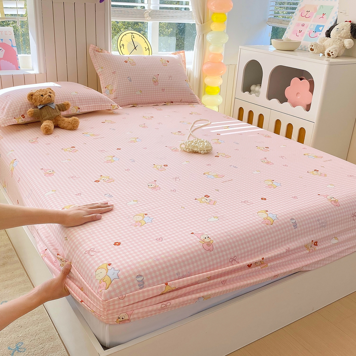 金丝兔 2026新款纯棉印花单品床笠系列 甜梦精灵-粉