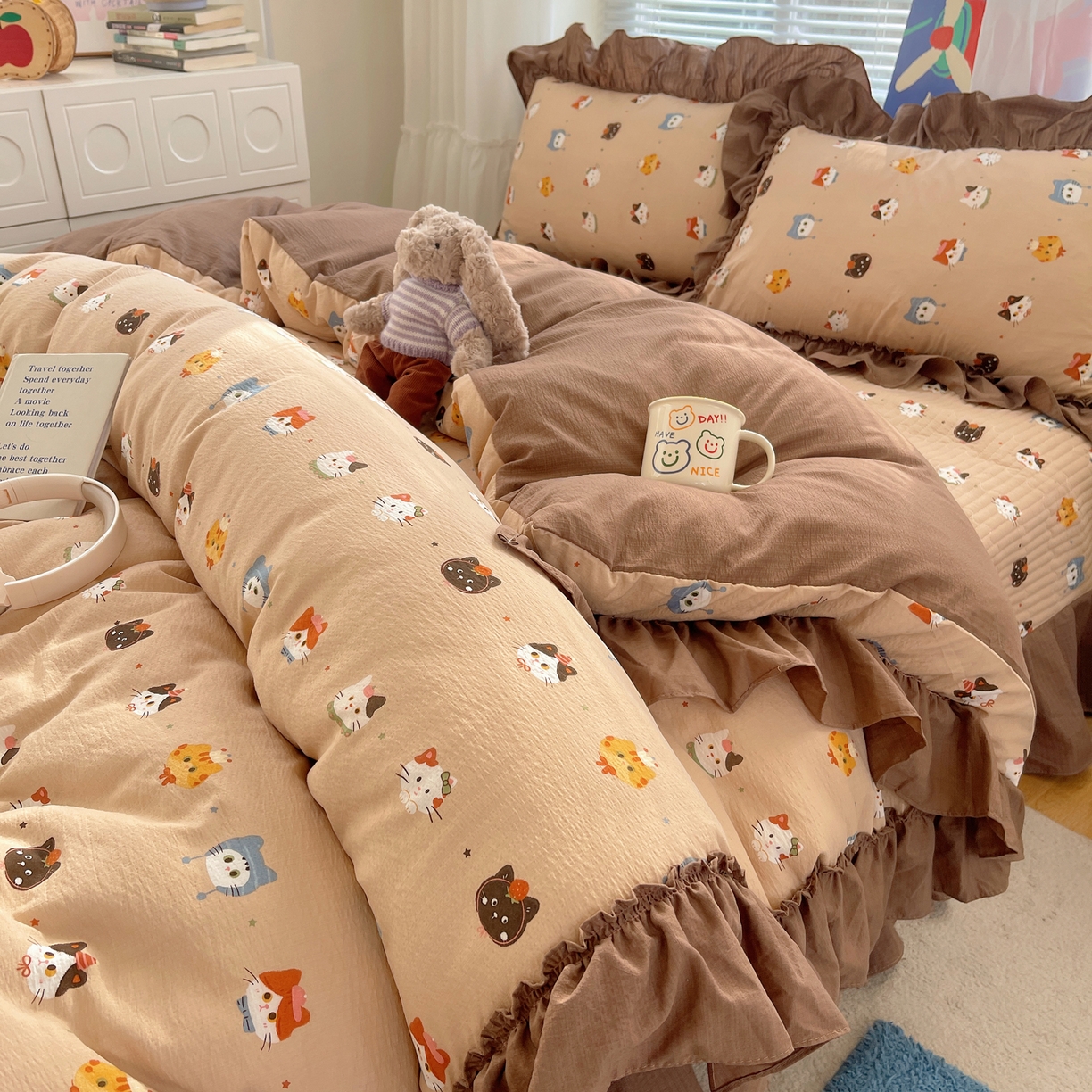 韩都家居 2026新款云感双层纱床盖四件套 梦幻乐园