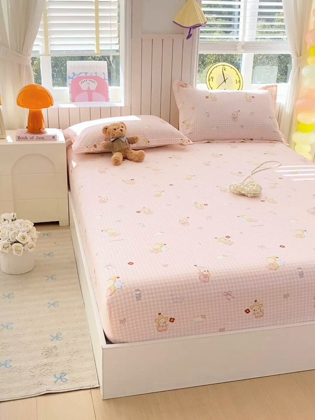 91家纺网 家纺一手货源 找家纺 金丝兔 2026新款纯棉印花单品床笠系列 甜梦精灵-粉