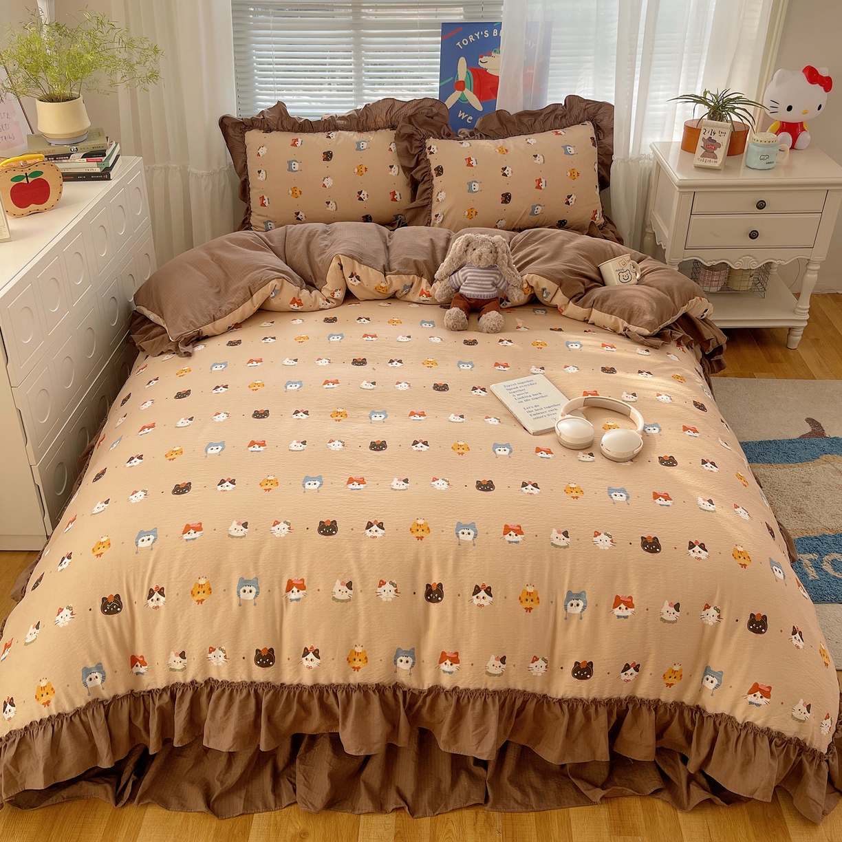 91家纺网 家纺一手货源 找家纺 韩都家居 2026新款云感双层纱床盖四件套 梦幻乐园